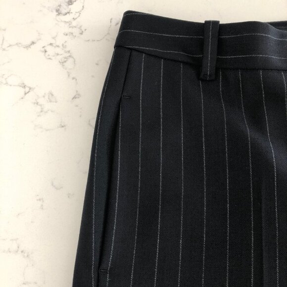 Marc Cain Wide Leg Wool+Poly Lined Cuffed Pinstripe Pants Blk & Gry Sz N4 (US10) - Picture 4 of 12